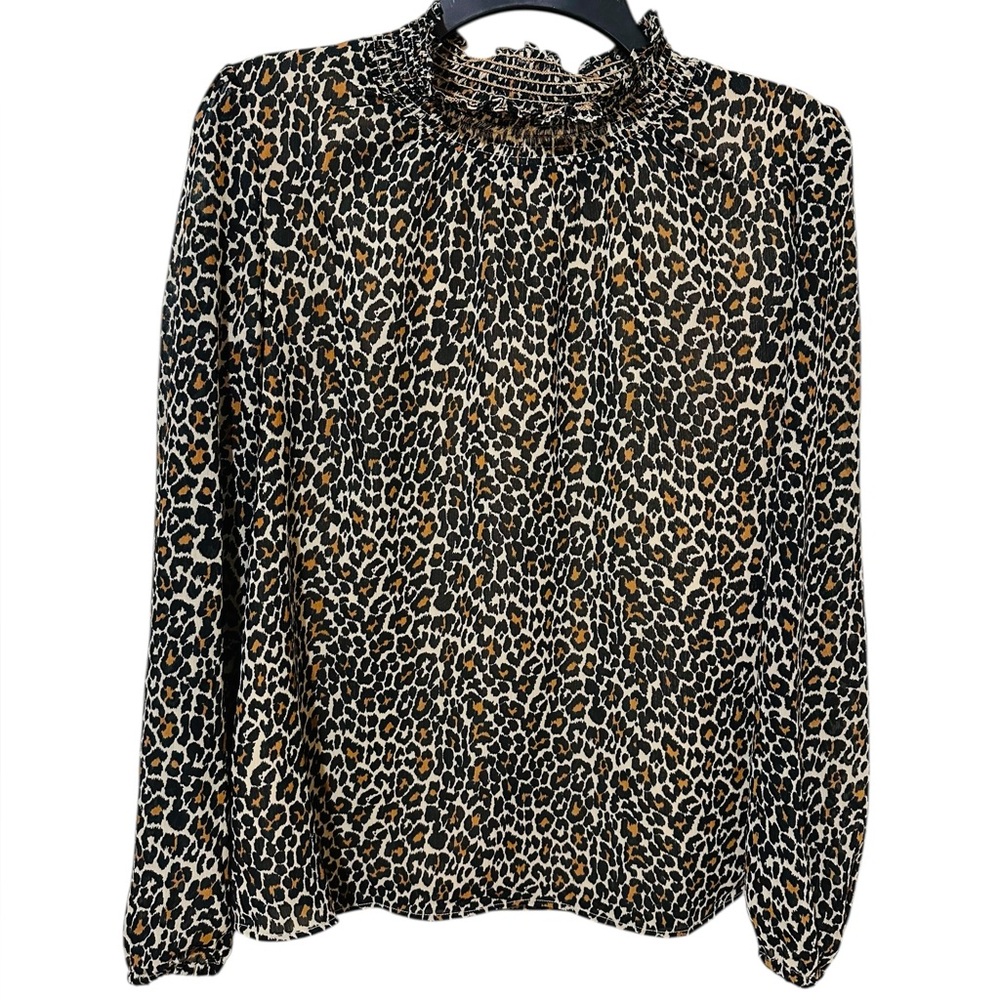 J. CREW leopard print smocked neck long sleeved top size Small